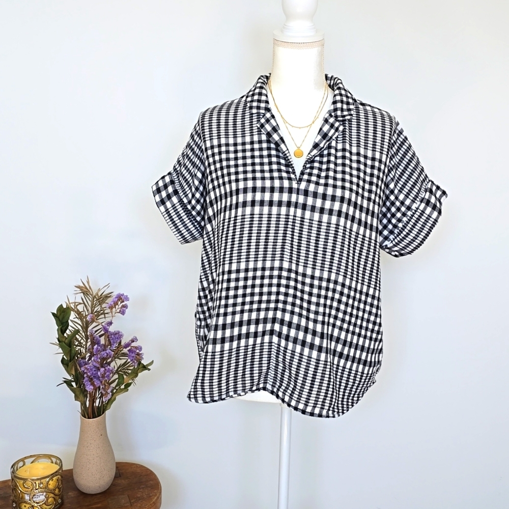 Madewell Shortsleeves Gingham Cotton Top